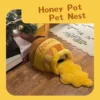 Cartoon-Style Honey (printed as Hunny) Pot Pet Nest Bed with Plush Honey Spill Design for Cats