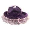 Regal purple wedding-themed pet bed with fantasy bow lace and a delicate pink bow, exuding royal pet comfort.