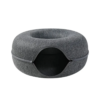 Dark grey wool felt enclosed cat tunnel bed, showcasing a cozy and inviting hideaway space for cats with a convenient zipper detail.