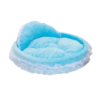 Soothing blue heart-shaped wedding-themed pet bed sans ribbon, offering a serene matrimonial retreat for pets.