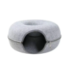 Light grey wool felt cat tunnel bed with a stylish zipper detail, offering a serene resting place for cats to lounge and play.
