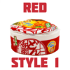 A red instant noodle-themed pet bed partially opened to reveal a comfy white interior, evoking the look of a steamy bowl of ramen ready for a pet's relaxation.
