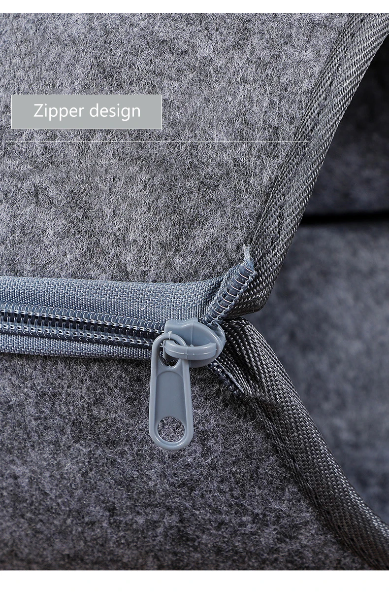 Close-up view of the robust zipper on the Cozy Udon Noodle Pet House, highlighting its easy-to-use and durable design.
