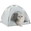 Sleek Grey Luxury Pet Tent Bed providing a spacious and modern rest area for a charming cat.