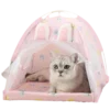 Playful Pink Bunny Luxury Pet Tent Bed featuring a content cat lounging in a charming animal-themed interior.